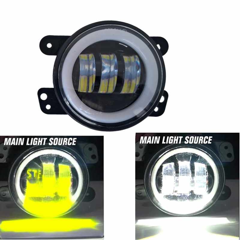 BadBad 4 inch White Ring DRL Fog Light Round White & Yellow Light LED Fog Light Assembly Fog Lamp Compatible with All Cars