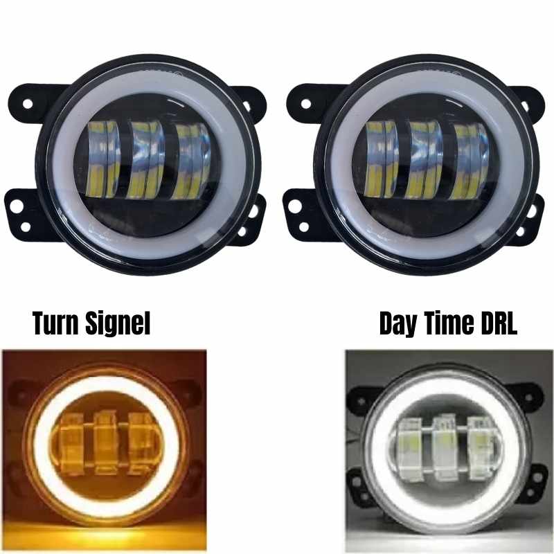 BadBad 4 inch White Ring DRL Fog Light Round White & Yellow Light LED Fog Light Assembly Fog Lamp Compatible with All Cars
